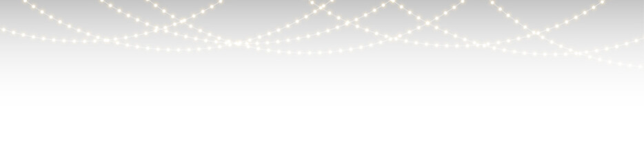 Bright holiday Christmas light garland with decorative bulbs, shining festive string, perfect seasonal background for greeting cards, banners, and celebration PNG illustrations.