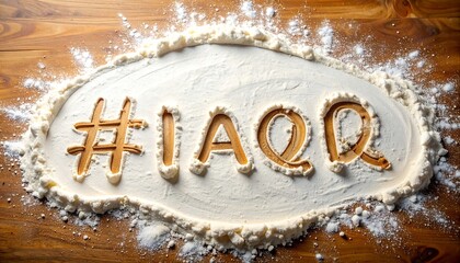 Flour shape spelling "IAQR" with wooden lettering