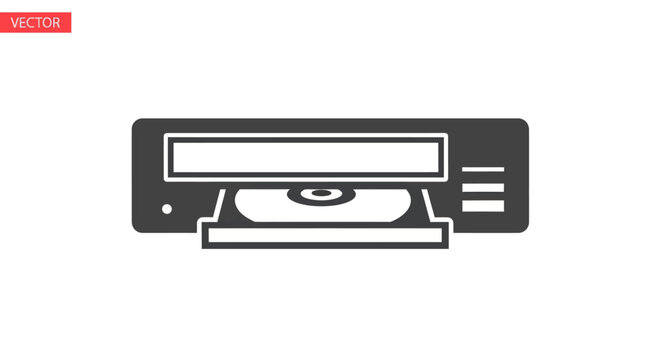 DVD player vector icon with an open disc tray and a compact disc inserted.
