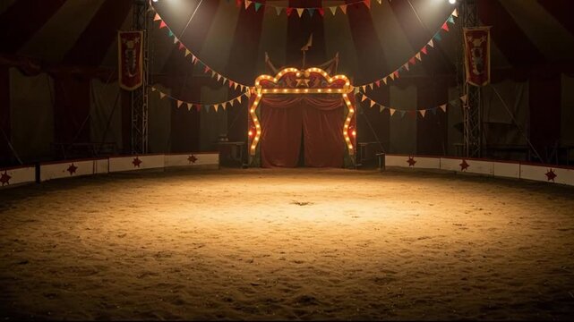 Empty circus tent illuminated with warm light