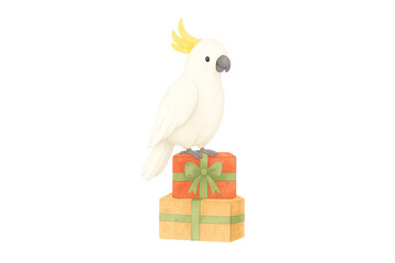 Christmas Australia Animal PNG Watercolor Cockatoo Perched on Christmas Illustration Design © Lazy