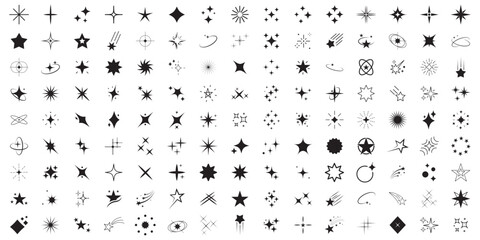 Stars icon collection. Different star shapes. Black stars icon set. Sparkle star icon set. Vector illustration