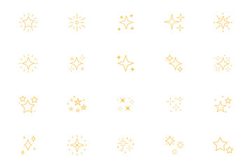 Set of yellow sparkles star icons. Rating star .Bright vector stars. Flash, shine sparkle icon, glare, light, blink star. Modern simple golden stars collection.