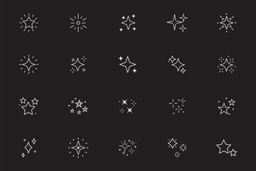 Cool Sparkle Icons Collection. Shine Effect Sign Vector Design. Set of Star Shapes. Magic Symbols.