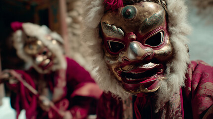 Fierce Masked Monks Performing Ritual Dance at Thiksey Gustor Festival in Ladakh