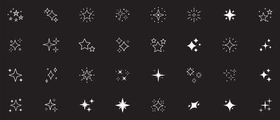 Star icons. Sparkle star icons. Shine icons. Twinkling stars. Sparkles, shining burst. Christmas vector symbols isolated