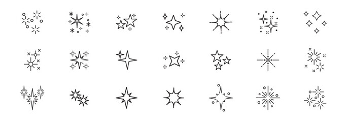 Stars icon collection. Different star shapes. Black stars icon set. Sparkle star icon set. Vector illustration
