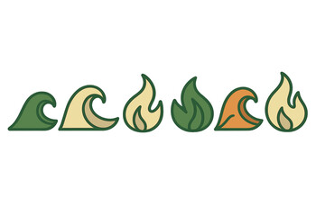 Fototapeta premium Stylized icons representing the natural elements of water and fire in a horizontal row
