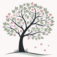 Fototapeta premium Tree with pink hearts and green leaves