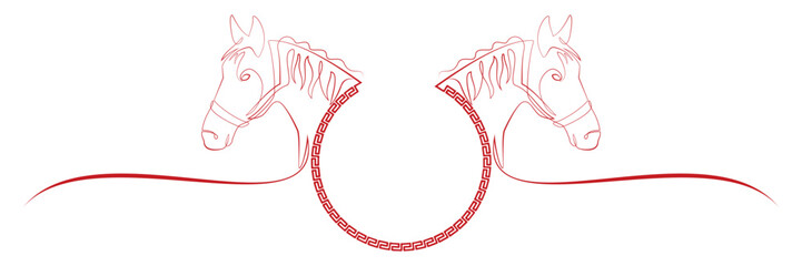 Happy Chinese New Year, horse zodiac line art style background, vector illustration