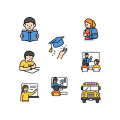 Diverse collection of educational and learning icons