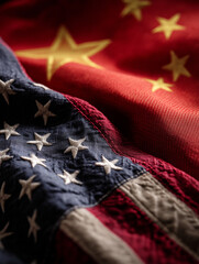close up of the american and china flag