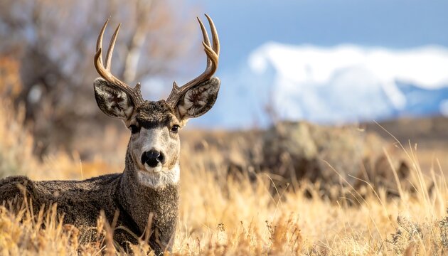 A majestic deer with impressive antlers in a field