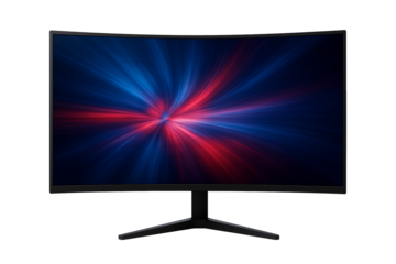 Sleek curved gaming monitor with dynamic abstract art