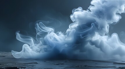 Ethereal blue smoke swirls erupting from dark water surface