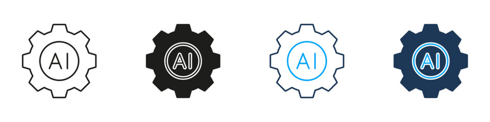 AI Gear Automation Technology Line and Solid Icon Set. Artificial Intelligence Innovation Machine Learning Symbol Collection. Isolated Vector Illustration