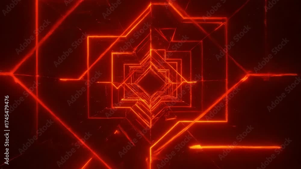 Wall mural seamlessly looping video of glowing red and orange geometric lines pulsating rhythmically to form an