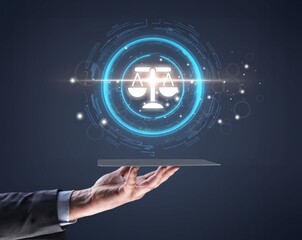 Justice and laws, businessman touching technology symbol