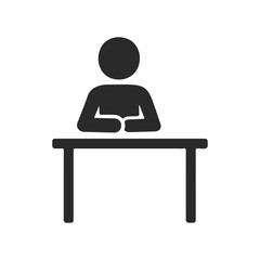 Silhouette of person sitting at desk with book icon