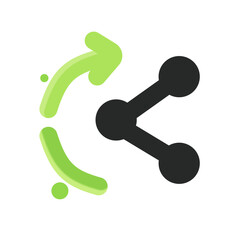Creative green and black share icon with circular arrows, modern design for mobile app, social media, digital network, and user interface. Flat vector illustration isolated on white.