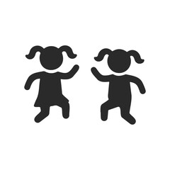Silhouettes of two dancing children with ponytails
