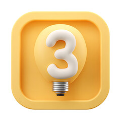 Square icon, yellow background, lightbulb, number three
