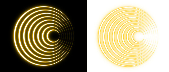 Golden Glowing Concentric Circles with Neon Light Effect on Black Background Abstract Design PNG