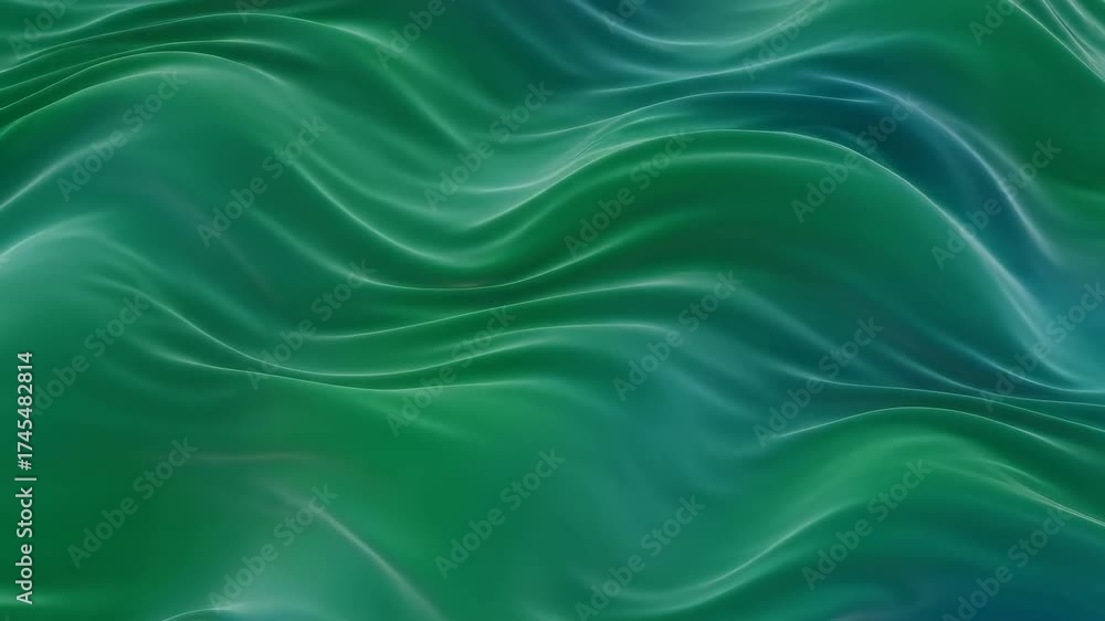 Wall mural seamlessly looping video showing undulating green and teal organic wave patterns smoothly morphing a