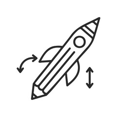 Pencil rocketship with arrow indicators for direction and movement