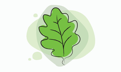 Hand Drawn Green Oak Leaf with Abstract Shapes nature