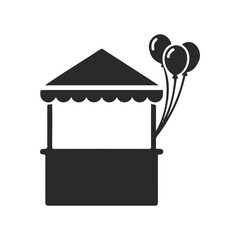 Fototapeta premium Silhouette of a market stall with balloons on a white background
