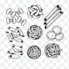 Assortment of Hand Drawn Pasta Shapes