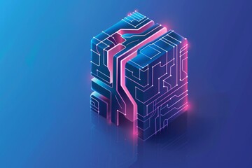 Abstract cube with glowing circuits represents artificial intelligence