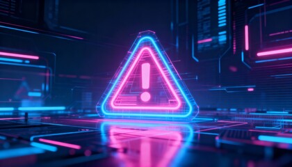 A virus alert warning displayed on a digital screen with red danger symbols and glitch effects, in a futuristic environment	