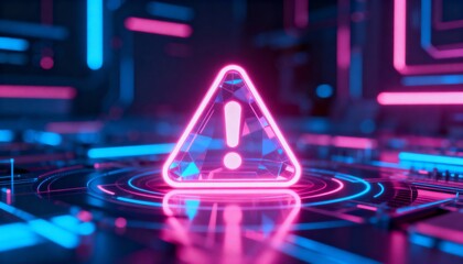 A virus alert warning displayed on a digital screen with red danger symbols and glitch effects, in a futuristic environment	