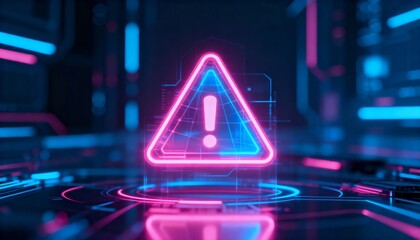 A virus alert warning displayed on a digital screen with red danger symbols and glitch effects, in a futuristic environment	