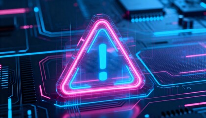 A virus alert warning displayed on a digital screen with red danger symbols and glitch effects, in a futuristic environment	