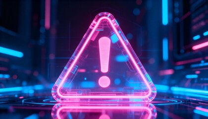 A virus alert warning displayed on a digital screen with red danger symbols and glitch effects, in a futuristic environment	