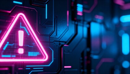 A virus alert warning displayed on a digital screen with red danger symbols and glitch effects, in a futuristic environment	