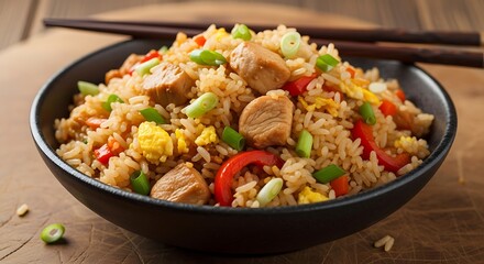 Delicious chicken fried rice served in a bowl with chopsticks for a satisfying meal