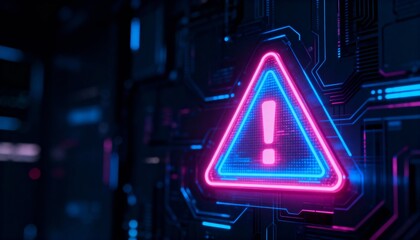 A virus alert warning displayed on a digital screen with red danger symbols and glitch effects, in a futuristic environment	