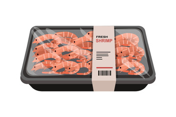 Fresh Shrimp Pack. Seafood Shrimp Packaging Mockup. Premium Shrimp Product. Shrimp Product Pack on Market Shelf.