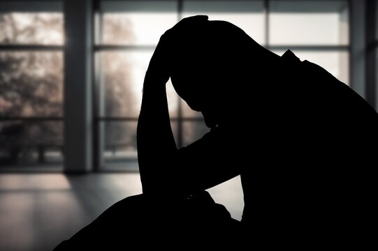 Fototapeta Silhouette of sad man stressed and depression.