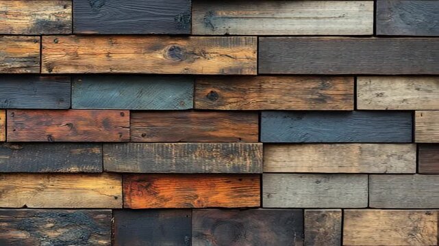 Rustic Wall Background of Multicolored Weathered Wood Planks.