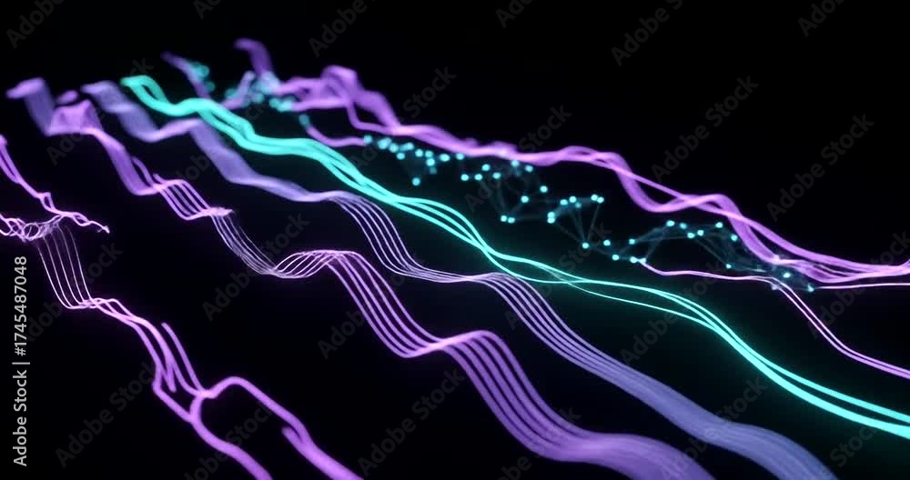 Wall mural abstract digital waveforms in vibrant colors with glowing elements
