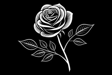 Vintage black and white rose vector illustration featuring a seamless floral pattern design with elegant leaves and blossoms for a nature-inspired tattoo or ornament