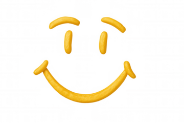 Happy face emoticon made from french fries, showing funny fast food, junk food and unhealthy eating
