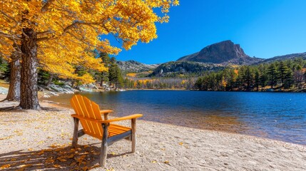 Autumnal Lakeside Serenity Orange Chair by Golden Aspen