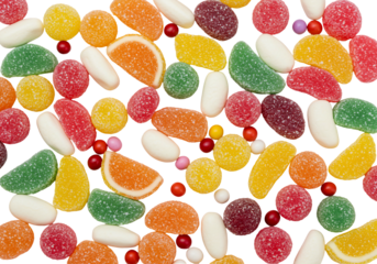 Assorted candies colorful fruit shapes transparent background