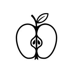 Vector art of simple line art of a halved apple with seeds